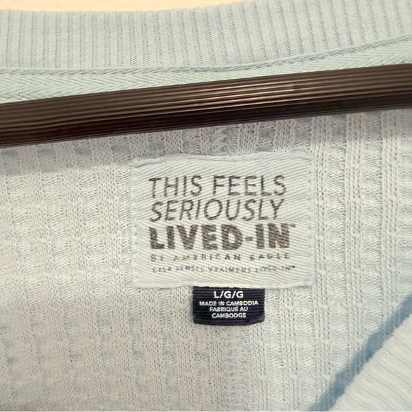 American Eagle Big Hug Oversized Waffle Sweatshirt Blue Size Large - Picture 6 of 9